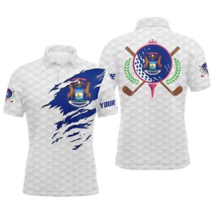 Personalized Michigan Flag Patriot Golf White Men…