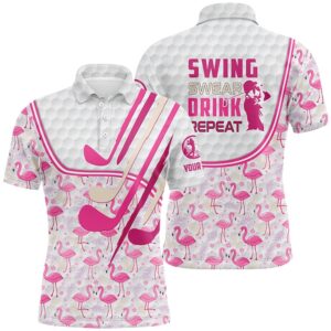Personalized Pink Flamingo Pattern Golf Clubs Polo…