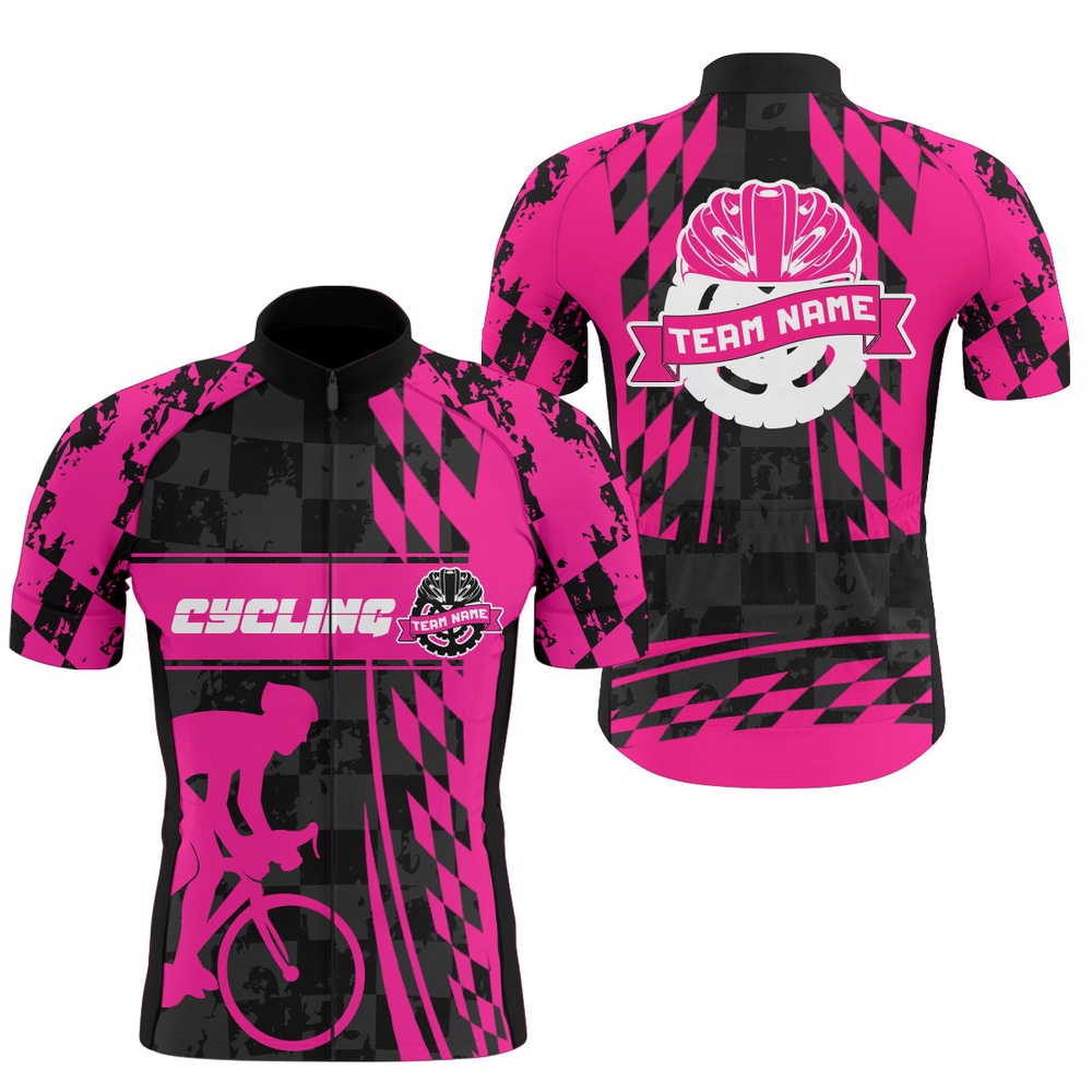 Personalized Pink Men Cycling Team Jersey Biking Athletes Racewear Anti Uv Road Racing Cycle Gear, Custom Mono Cycling Jersey