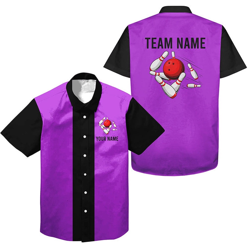 Personalized Purple Black Retro Bowling Hawaiian Shirts, Custom Team Bowling Hawaiian Shirt Personalized Purple Black Retro Bowling Hawaiian Shirts, Custom Team Bowling Hawaiian Shirt