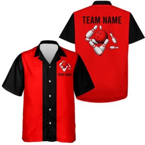 Personalized Red Black Retro Bowling Hawaiian Shirts,…
