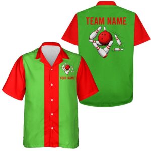 Personalized Red Green Christmas Bowling Hawaiian Shirts,…