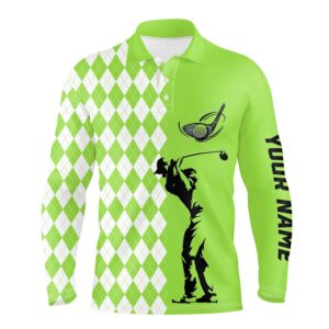 Personalized White Argyle Plaid Pattern Men s Custom Green Golf Tops For Men s Golf Polo Shirt Golf Shirts 2 unwph4.jpg