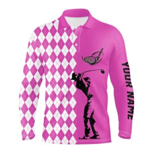 Personalized White Argyle Plaid Pattern Men s Custom Pink Golf Tops For Men s Golf Polo Shirt Golf Shirts 2 nxs7qj.jpg