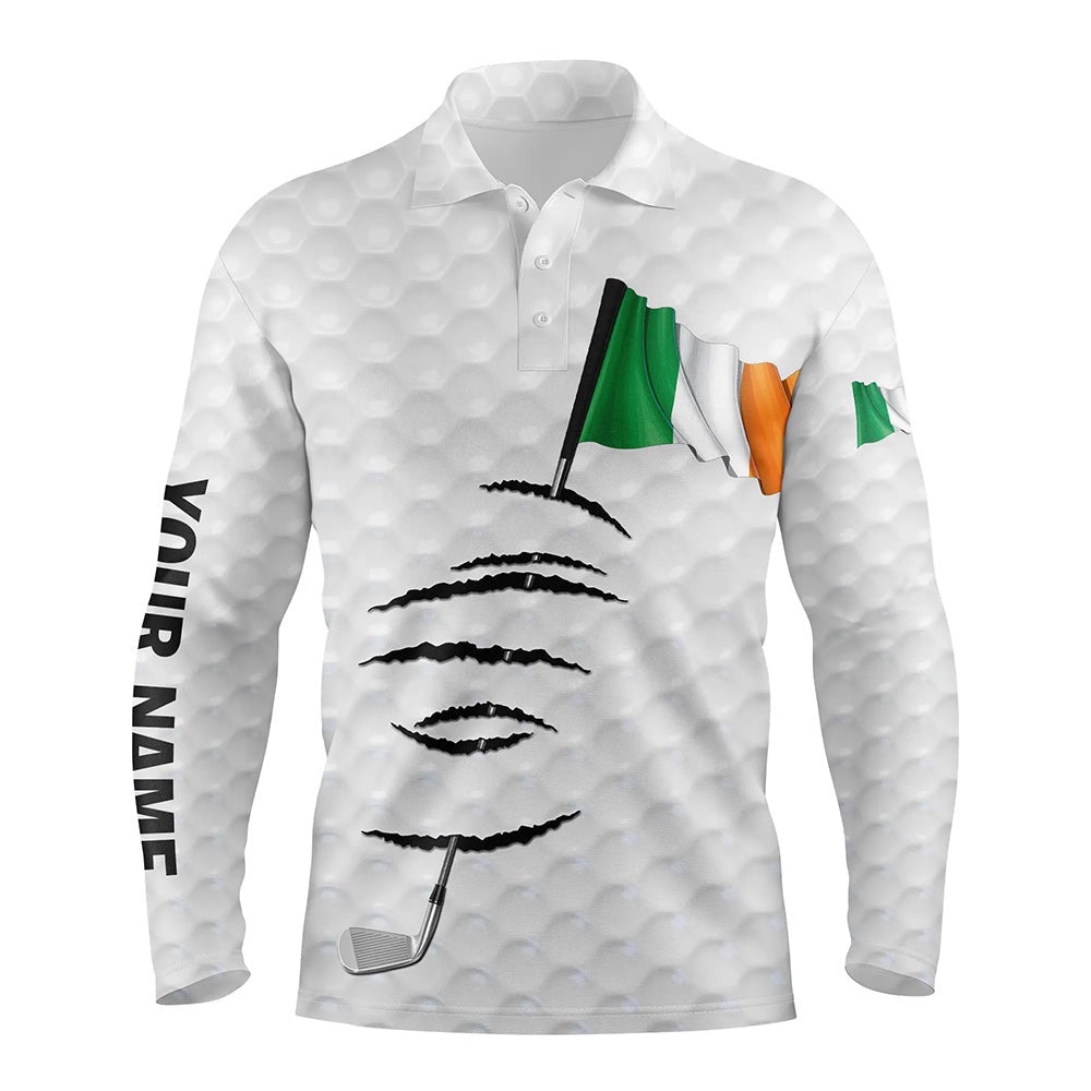 Personalized White Golf Polos Shirt For Men Ireland Flag Patriotic Custom Name Gifts For Golf Lovers, Golf Polo Shirt, Golf Shirts Personalized White Golf Polos Shirt For Men Ireland Flag Patriotic Custom Name Gifts For Golf Lovers, Golf Polo Shirt, Golf Shirts