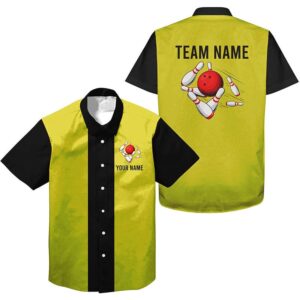 Personalized Yellow Black Retro Bowling Hawaiian Shirts,…