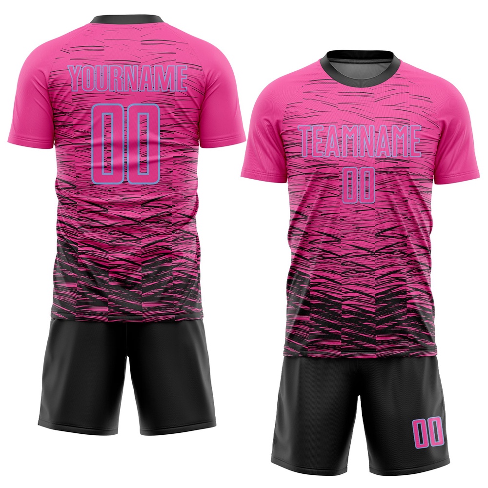 Pink Black Light Blue Sublimation Soccer Uniform Jersey, Custom Team Soccer Jersey Shirt Pink Black Light Blue Sublimation Soccer Uniform Jersey, Custom Team Soccer Jersey Shirt