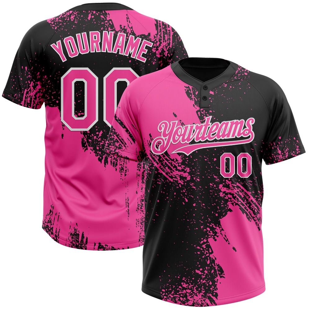 Pink Black White 3D Pattern Abstract Brush Stroke Two Button Unisex Softball Jersey, Custom Team Softball Jersey Pink Black White 3D Pattern Abstract Brush Stroke Two Button Unisex Softball Jersey, Custom Team Softball Jersey
