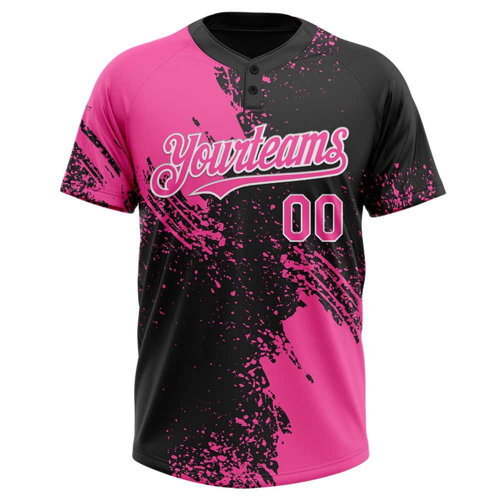 Pink Black White 3D Pattern Abstract Brush Stroke Two Button Unisex Softball Jersey, Custom Team Softball Jersey Pink Black White 3D Pattern Abstract Brush Stroke Two Button Unisex Softball Jersey, Custom Team Softball Jersey