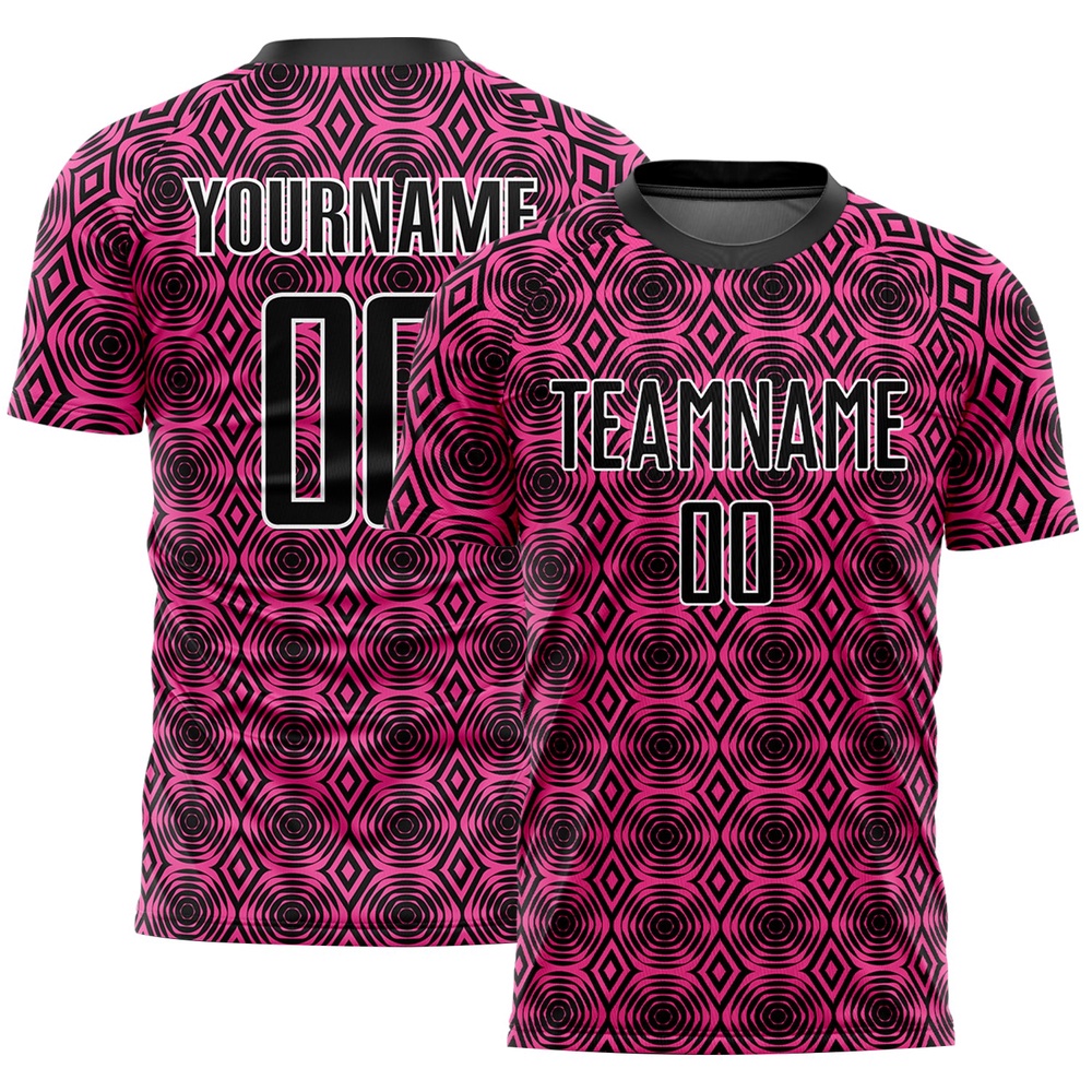 Pink Black White Geometric Shapes Sublimation Soccer Uniform Jersey, Custom Team Soccer Jersey Shirt Pink Black White Geometric Shapes Sublimation Soccer Uniform Jersey, Custom Team Soccer Jersey Shirt