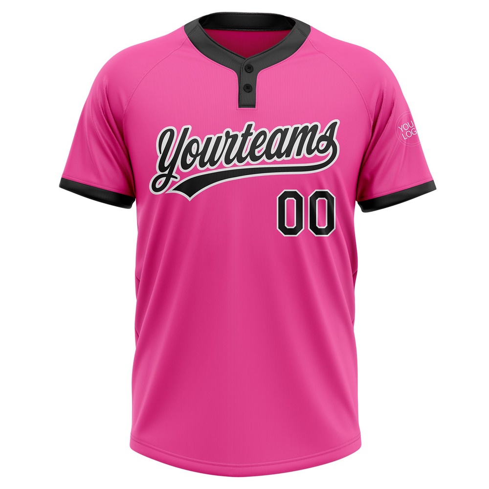 Pink Black White Two Button Unisex Softball Jersey, Custom Team Softball Jersey Pink Black White Two Button Unisex Softball Jersey, Custom Team Softball Jersey