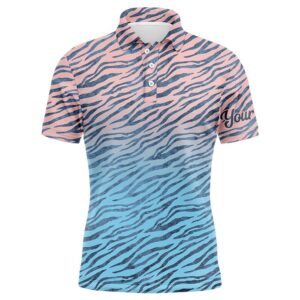 Pink Blue Tiger Pattern Men’s Golf Polo…