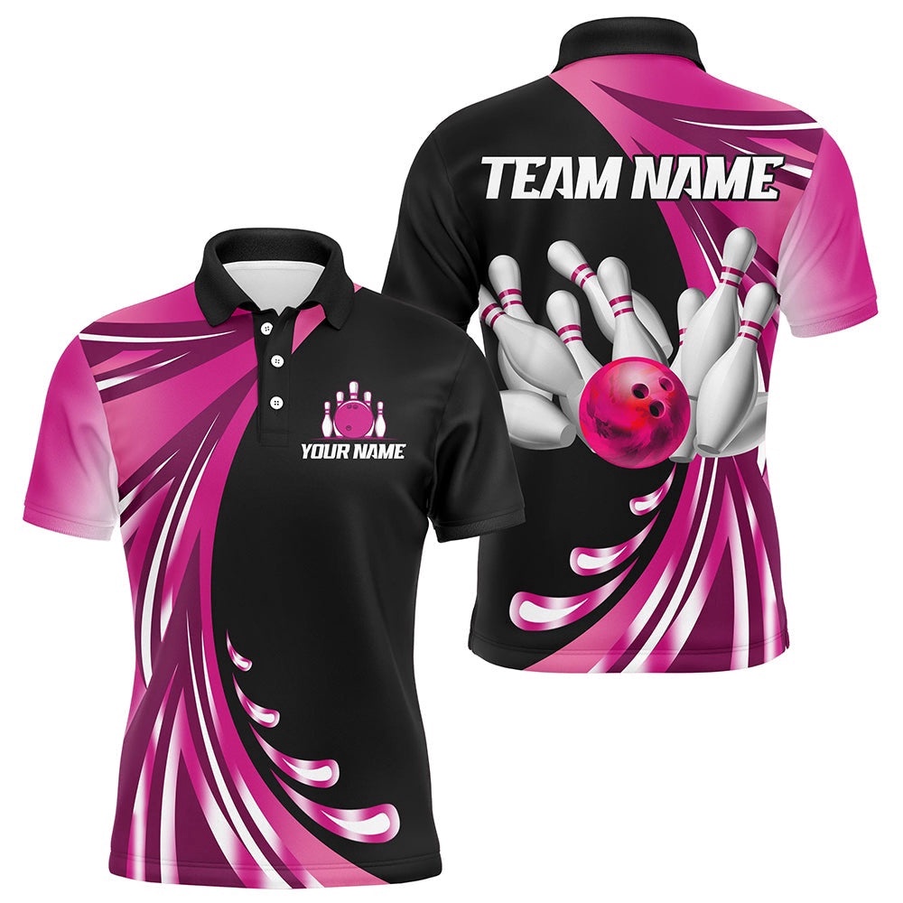Pink Bowling Team Polo Shirt For Men & Women Custom Bowling Polo Shirt, Personalized Bowling Team Shirt Pink Bowling Team Polo Shirt For Men & Women Custom Bowling Polo Shirt, Personalized Bowling Team Shirt