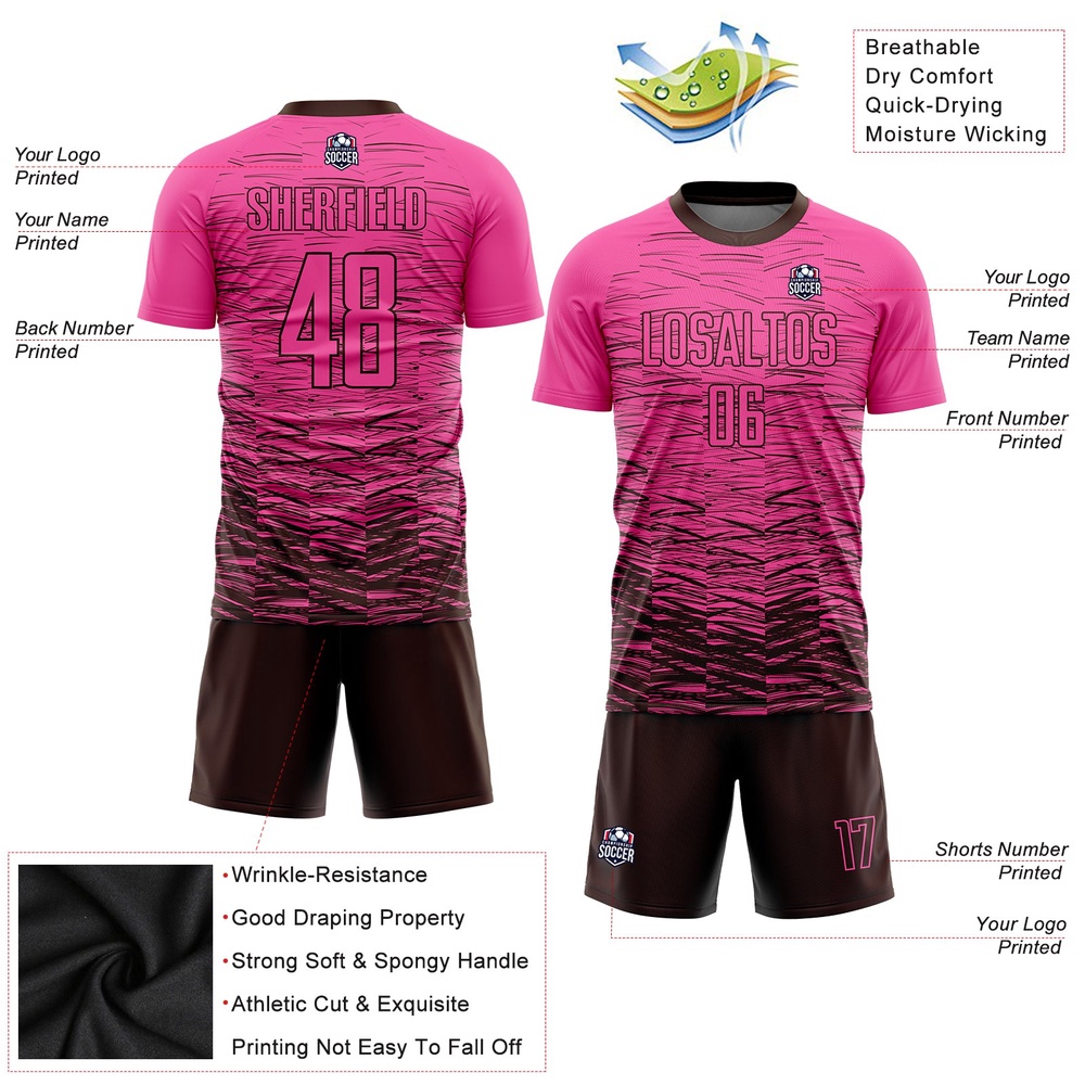 Pink Brown Sublimation Soccer Uniform Jersey, Custom Team Soccer Jersey Shirt Pink Brown Sublimation Soccer Uniform Jersey, Custom Team Soccer Jersey Shirt