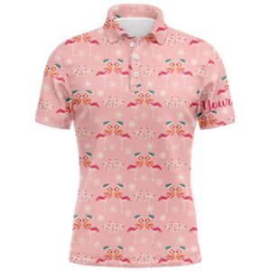 Pink Christmas Flamingos Men’s Golf Polo Shirt…