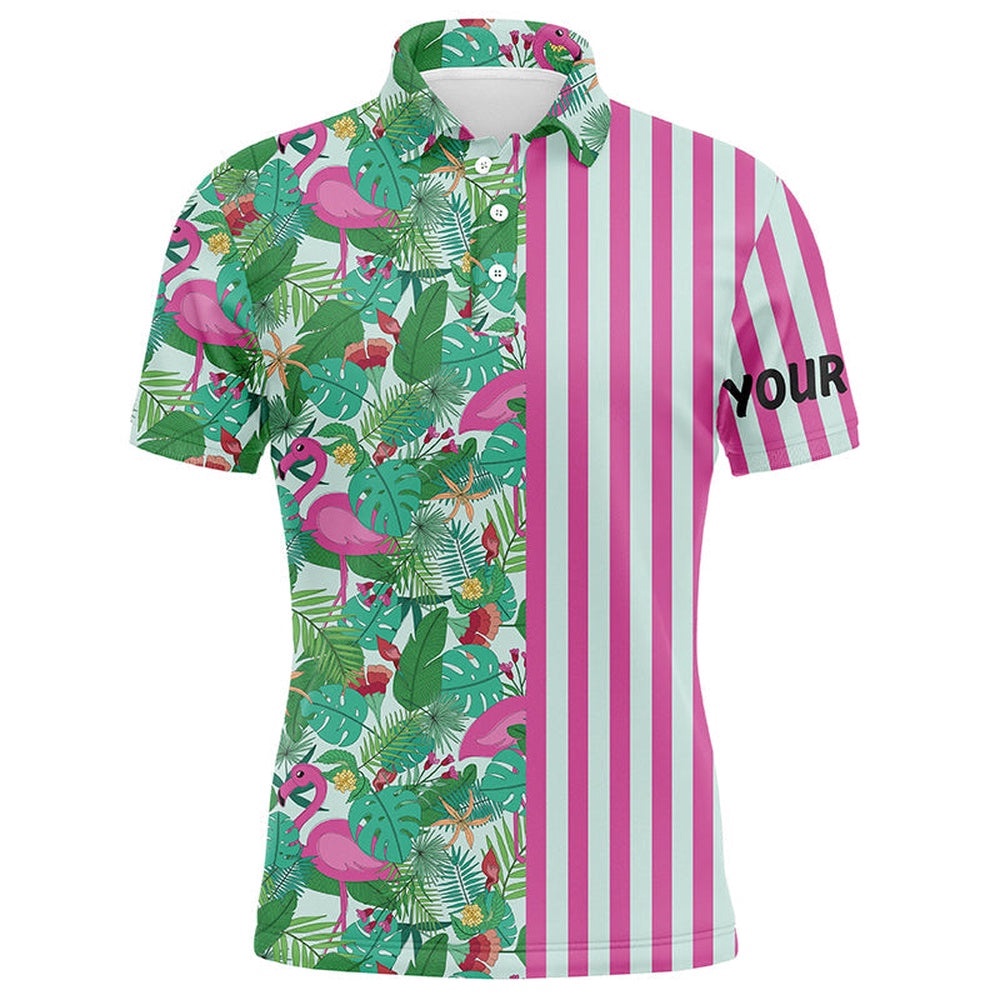 Pink Flamingo Green Tropical Pattern Stripes Men’s Golf Polo Shirts Custom Golf Outfits For Men, Golf Polo Shirt, Golf Shirts Pink Flamingo Green Tropical Pattern Stripes Men’s Golf Polo Shirts Custom Golf Outfits For Men, Golf Polo Shirt, Golf Shirts