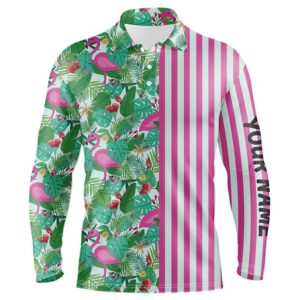 Pink Flamingo Green Tropical Pattern Stripes Men s Golf Polo Shirts Custom Golf Outfits For Men Golf Polo Shirt Golf Shirts 2 qgycvf.jpg
