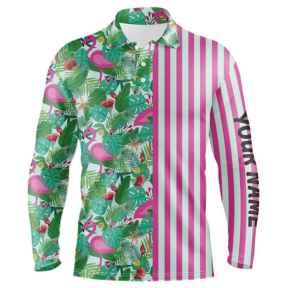 Pink Flamingo Green Tropical Pattern Stripes Men’s Golf Polo Shirts Custom Golf Outfits For Men, Golf Polo Shirt, Golf Shirts Pink Flamingo Green Tropical Pattern Stripes Men’s Golf Polo Shirts Custom Golf Outfits For Men, Golf Polo Shirt, Golf Shirts