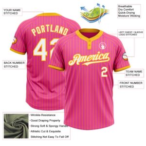 Pink Gold Pinstripe White Two Button Unisex Softball Jersey Custom Team Softball Jersey 3 h3khlk.jpg