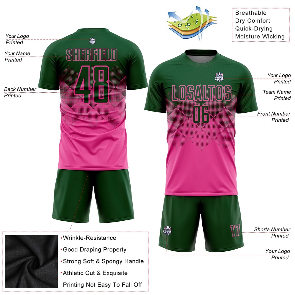 Pink Green Sublimation Soccer Uniform Jersey, Custom Team Soccer Jersey Shirt Pink Green Sublimation Soccer Uniform Jersey, Custom Team Soccer Jersey Shirt