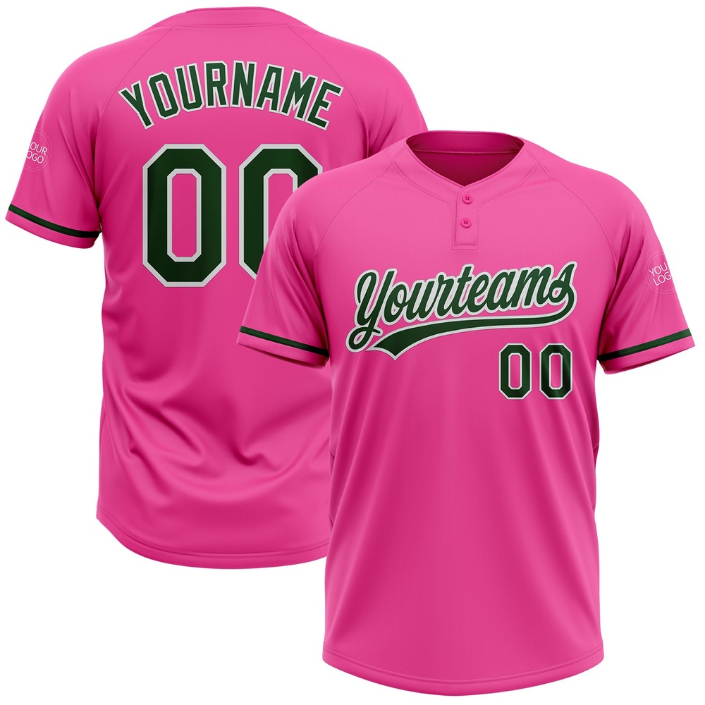 Pink Green White Two Button Unisex Softball Jersey, Custom Team Softball Jersey Pink Green White Two Button Unisex Softball Jersey, Custom Team Softball Jersey