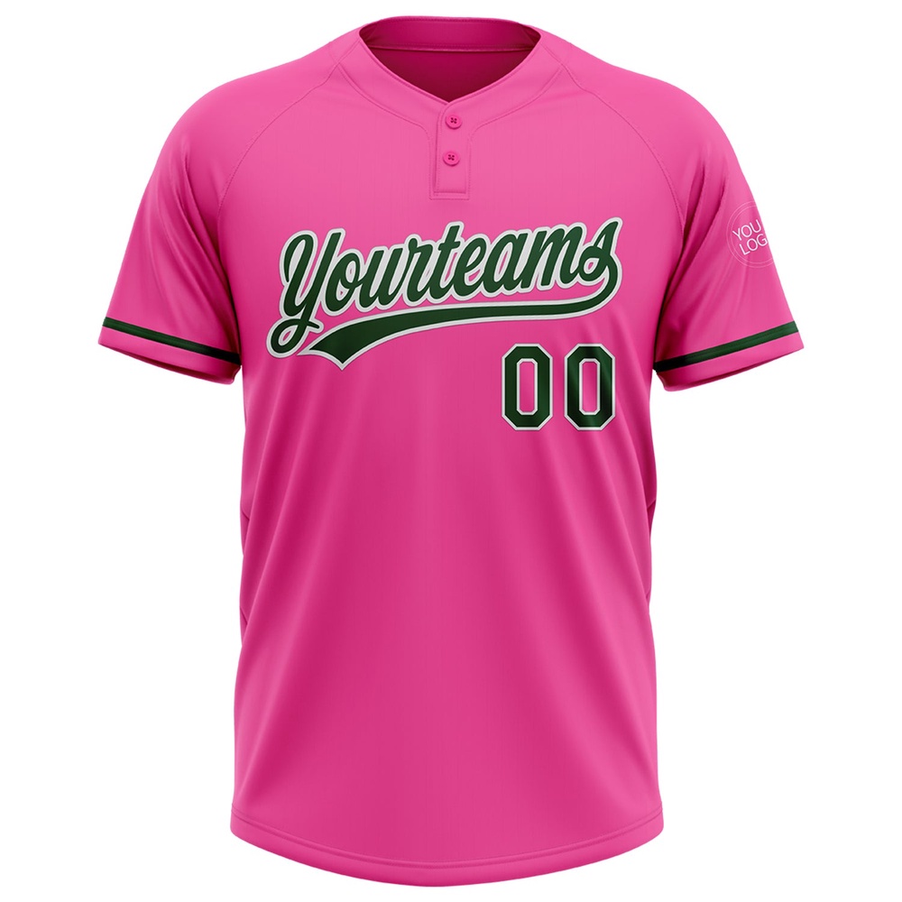 Pink Green White Two Button Unisex Softball Jersey, Custom Team Softball Jersey Pink Green White Two Button Unisex Softball Jersey, Custom Team Softball Jersey