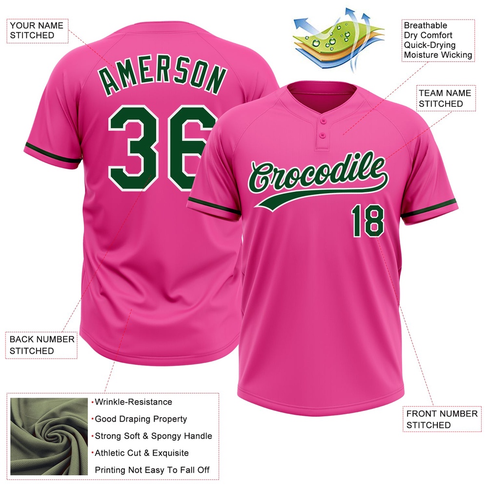Pink Green White Two Button Unisex Softball Jersey, Custom Team Softball Jersey Pink Green White Two Button Unisex Softball Jersey, Custom Team Softball Jersey