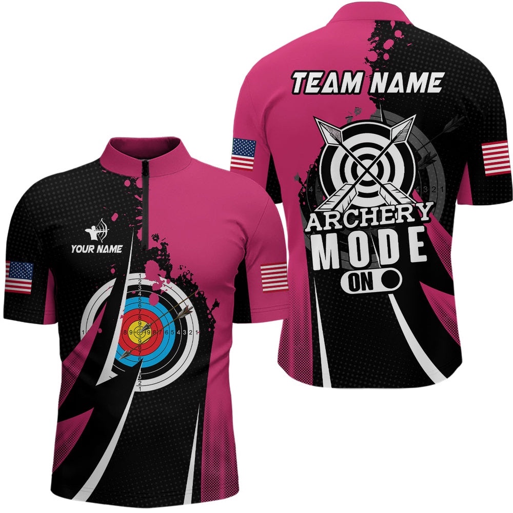 Pink Jersey Archery Mode On Men Jersey Shirts Custom Valentine Archery Sport Shirts , Custom Archery Team Shirt
