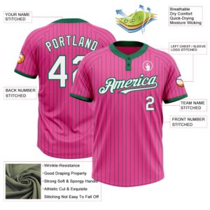 Pink Kelly Green Pinstripe White Two Button Unisex Softball Jersey Custom Team Softball Jersey 3 ebjh0i.jpg