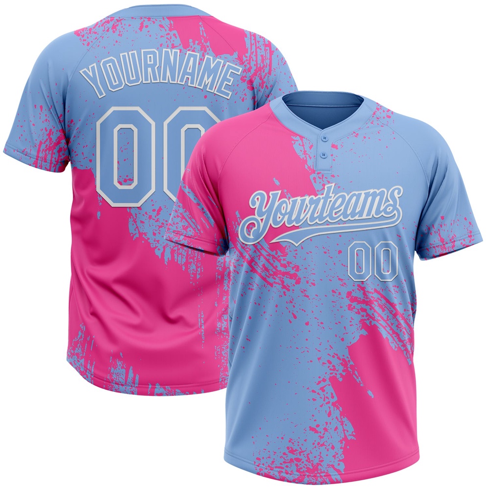 Pink Light Blue White 3D Pattern Abstract Brush Stroke Two Button Unisex Softball Jersey, Custom Team Softball Jersey Pink Light Blue White 3D Pattern Abstract Brush Stroke Two Button Unisex Softball Jersey, Custom Team Softball Jersey
