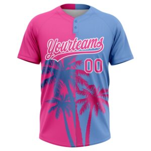 Pink Light Blue White 3D Pattern Hawaii Coconut Trees Two Button Unisex Softball Jersey Custom Team Softball Jersey 2 ekbi0t.jpg