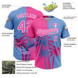 Pink Light Blue White 3D Pattern Hawaii Coconut Trees Two Button Unisex Softball Jersey Custom Team Softball Jersey 3 droqjg.jpg