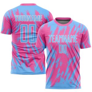 Pink Light Blue White Sublimation Soccer Uniform…