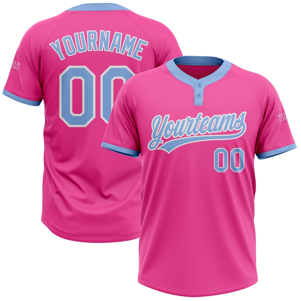 Pink Light Blue White Two Button Unisex Softball Jersey, Custom Team Softball Jersey Pink Light Blue White Two Button Unisex Softball Jersey, Custom Team Softball Jersey