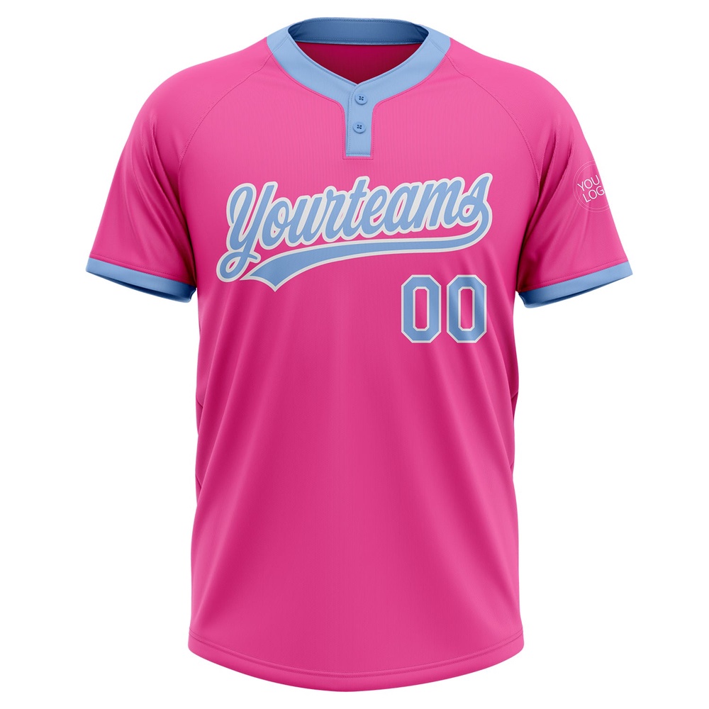 Pink Light Blue White Two Button Unisex Softball Jersey, Custom Team Softball Jersey Pink Light Blue White Two Button Unisex Softball Jersey, Custom Team Softball Jersey