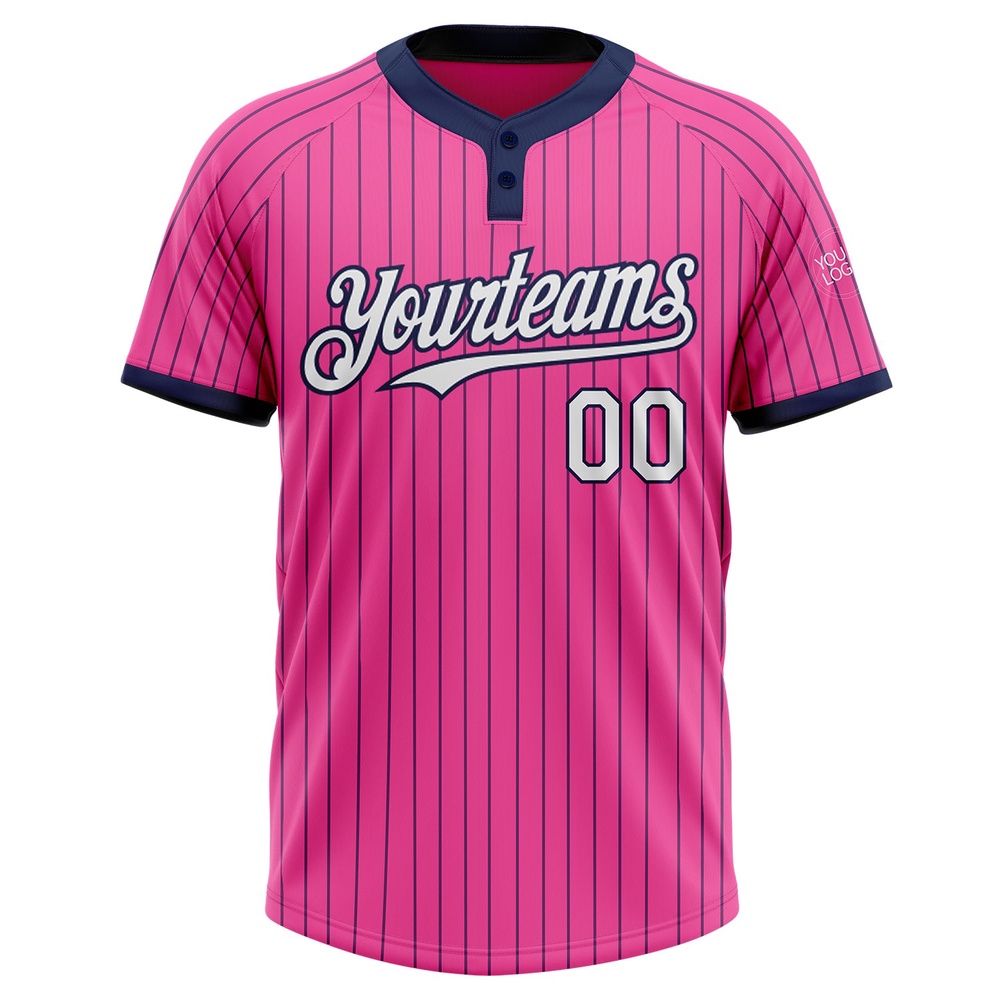 Pink Navy Pinstripe White Two Button Unisex Softball Jersey, Custom Team Softball Jersey Pink Navy Pinstripe White Two Button Unisex Softball Jersey, Custom Team Softball Jersey