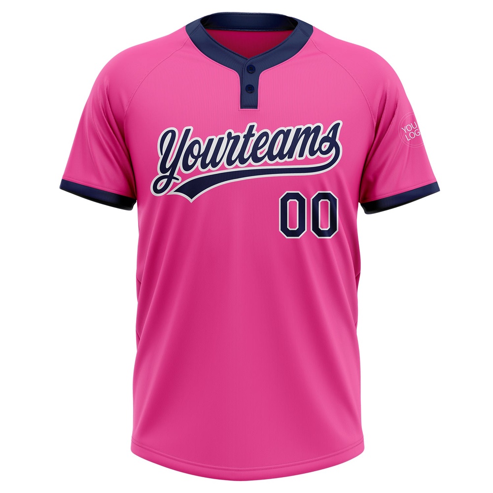 Pink Navy White Two Button Unisex Softball Jersey, Custom Team Softball Jersey Pink Navy White Two Button Unisex Softball Jersey, Custom Team Softball Jersey