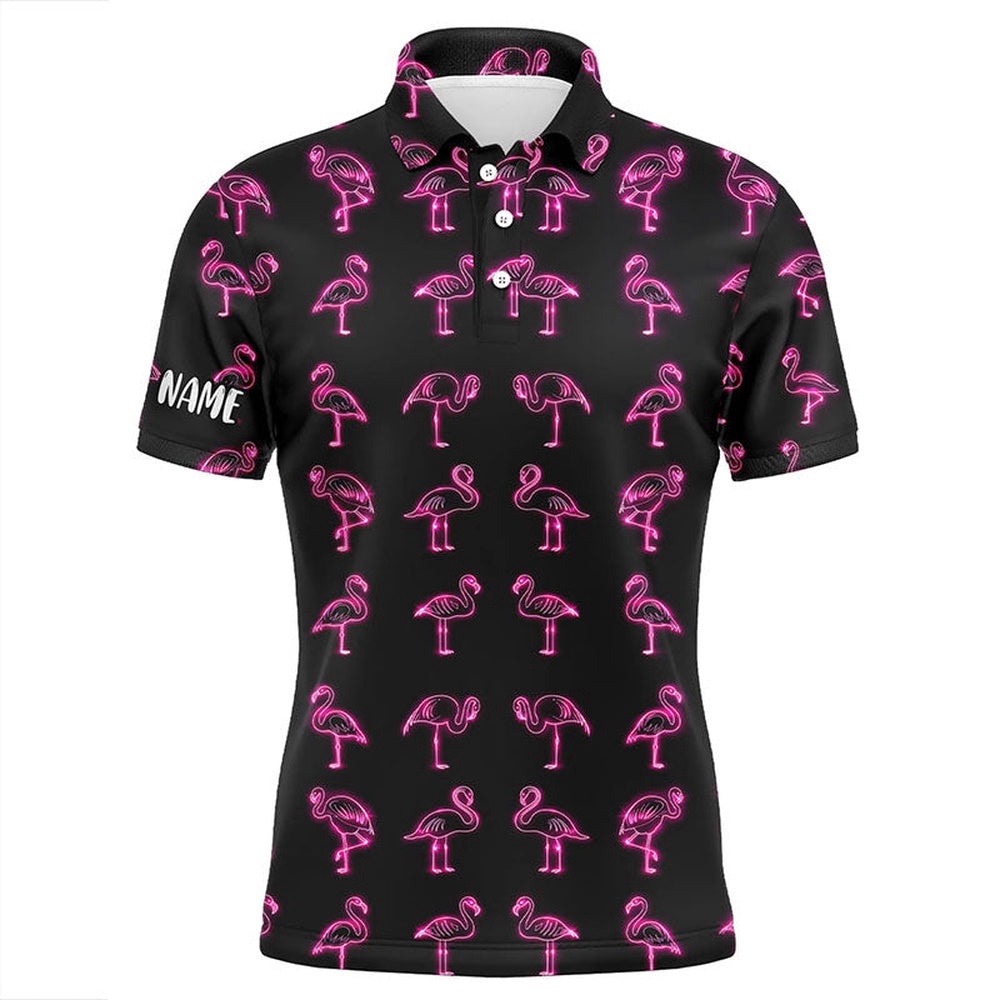 Pink Neon Flamingos Pattern Men’s Golf Polo Shirt Custom Team Flamingo Golfer Gifts, Golf Polo Shirt, Golf Shirts
