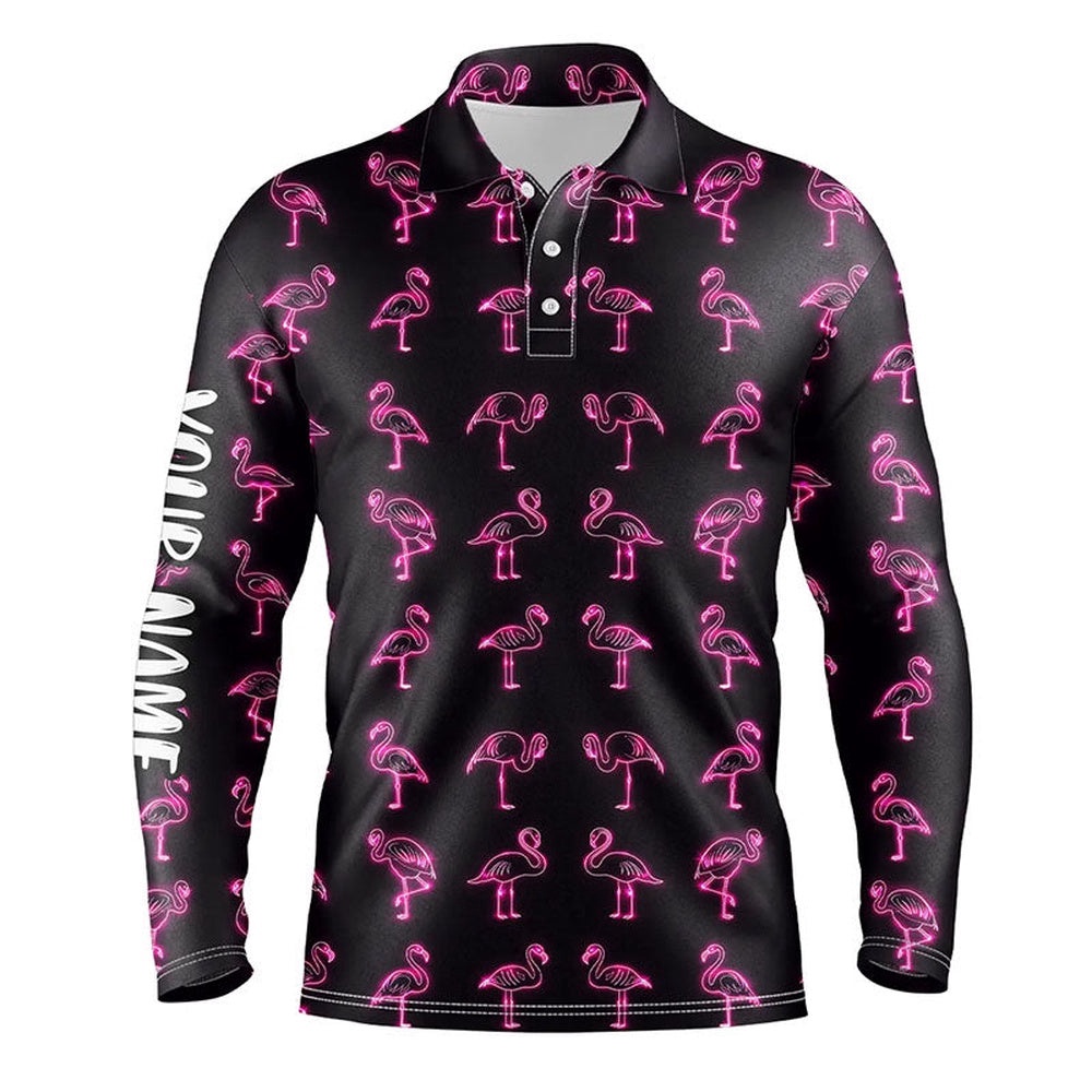 Pink Neon Flamingos Pattern Men’s Golf Polo Shirt Custom Team Flamingo Golfer Gifts, Golf Polo Shirt, Golf Shirts