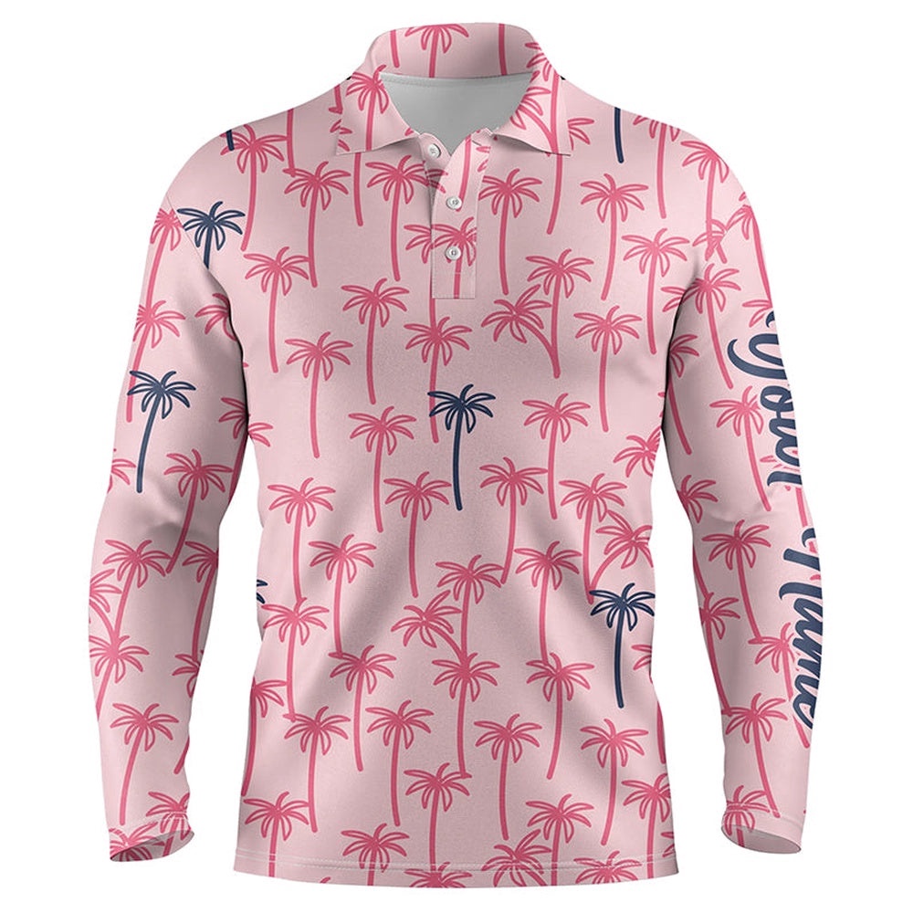 Pink Palm Tree Pattern Men’s Golf Polo Shirts Custom Name Tropical Team Golf Shirt Men’s, Golf Polo Shirt, Golf Shirts Pink Palm Tree Pattern Men’s Golf Polo Shirts Custom Name Tropical Team Golf Shirt Men’s, Golf Polo Shirt, Golf Shirts