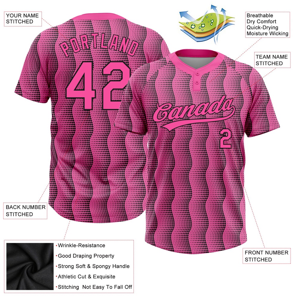 Pink Pink Black 3D Pattern Two Button Unisex Softball Jersey, Custom Team Softball Jersey Pink Pink Black 3D Pattern Two Button Unisex Softball Jersey, Custom Team Softball Jersey