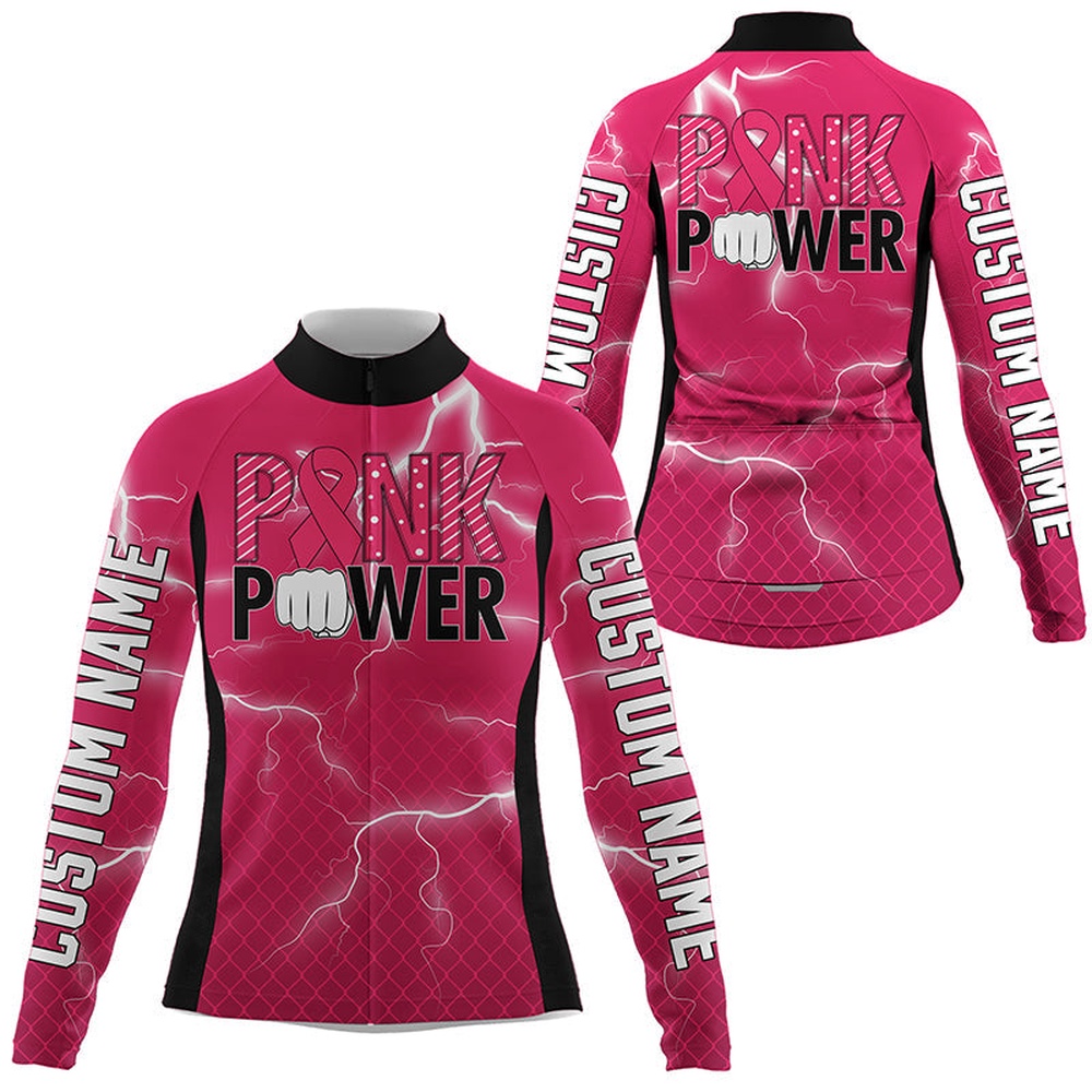 Pink Power Cycling Jersey Womens Bike Shirts Girls Breathable Biking Tops With 3 Pockets And Zipper, Custom Mono Cycling Jersey
