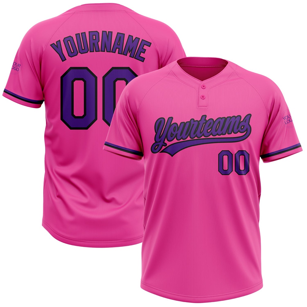 Pink Purple Black Two Button Unisex Softball Jersey, Custom Team Softball Jersey Pink Purple Black Two Button Unisex Softball Jersey, Custom Team Softball Jersey