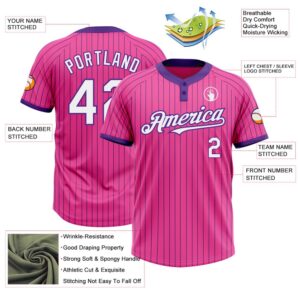 Pink Purple Pinstripe White Two Button Unisex Softball Jersey Custom Team Softball Jersey 3 qcmvej.jpg