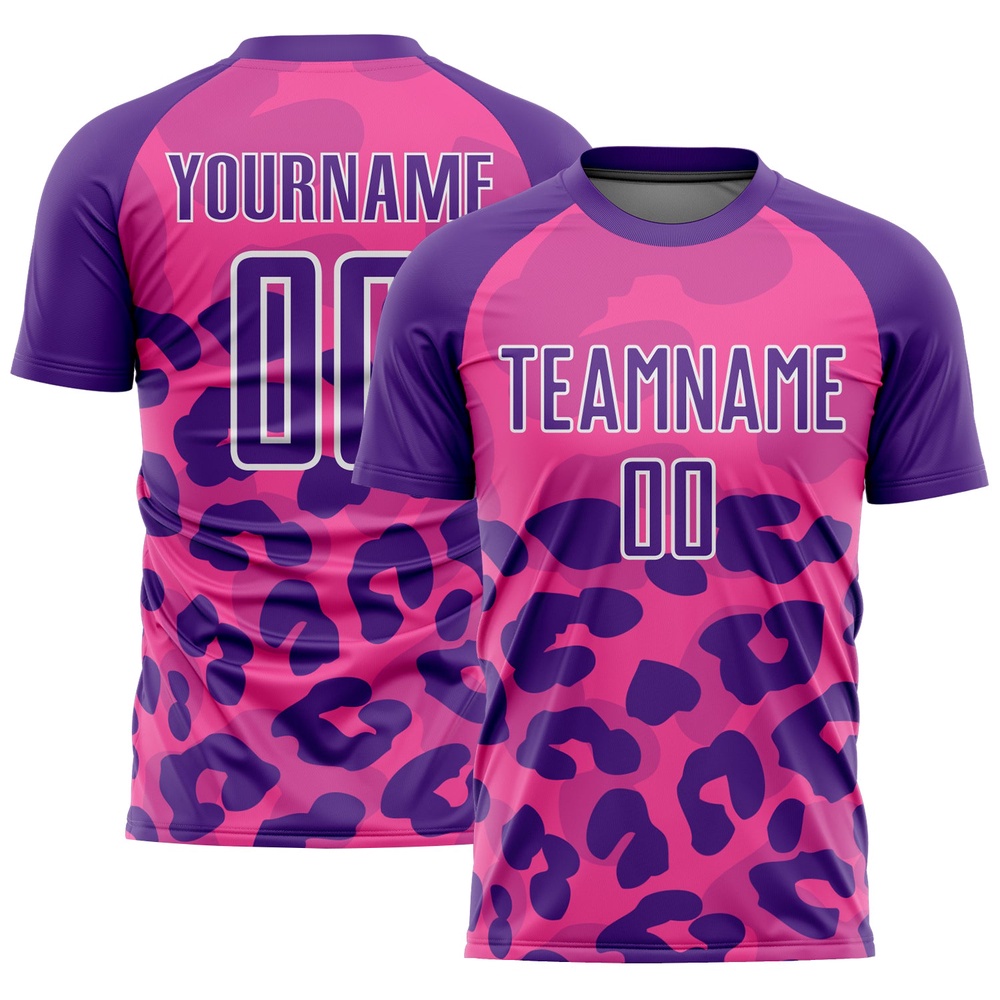 Pink Purple White Animal Print Sublimation Soccer Uniform Jersey, Custom Team Soccer Jersey Shirt Pink Purple White Animal Print Sublimation Soccer Uniform Jersey, Custom Team Soccer Jersey Shirt