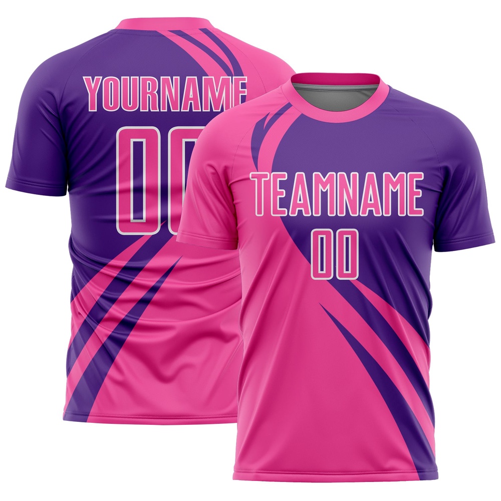 Pink Purple White Curve Lines Sublimation Soccer Uniform Jersey, Custom Team Soccer Jersey Shirt Pink Purple White Curve Lines Sublimation Soccer Uniform Jersey, Custom Team Soccer Jersey Shirt