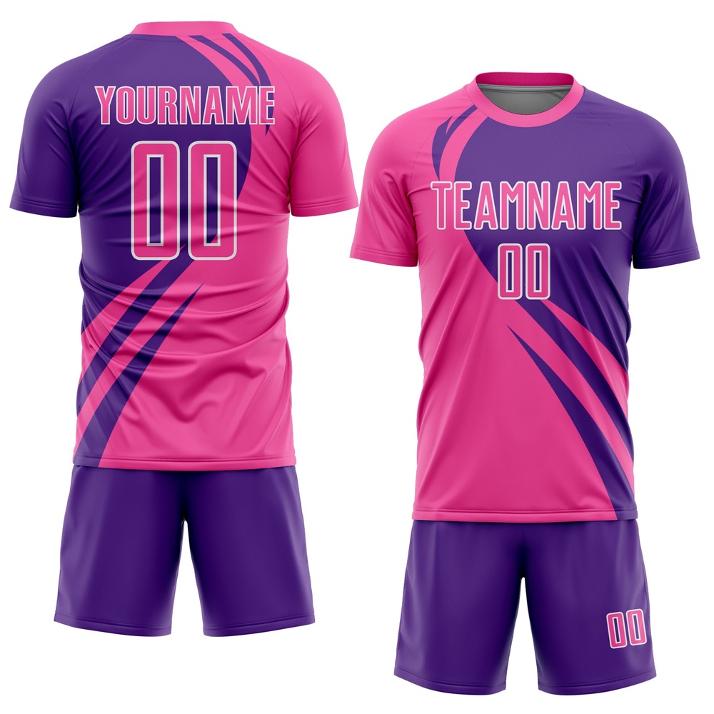 Pink Purple White Curve Lines Sublimation Soccer Uniform Jersey, Custom Team Soccer Jersey Shirt Pink Purple White Curve Lines Sublimation Soccer Uniform Jersey, Custom Team Soccer Jersey Shirt
