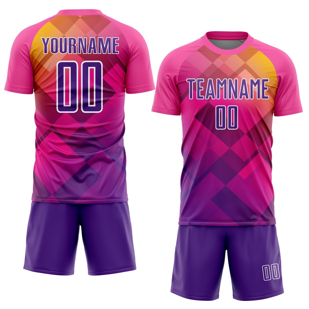 Pink Purple White Geometric Shapes Sublimation Soccer Uniform Jersey, Custom Team Soccer Jersey Shirt Pink Purple White Geometric Shapes Sublimation Soccer Uniform Jersey, Custom Team Soccer Jersey Shirt