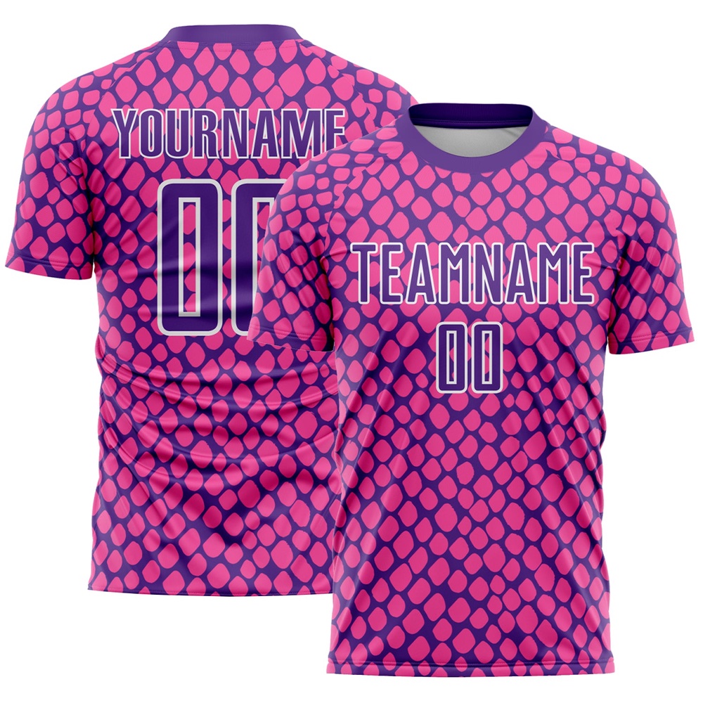 Pink Purple White Snake Skin Sublimation Soccer Uniform Jersey, Custom Team Soccer Jersey Shirt Pink Purple White Snake Skin Sublimation Soccer Uniform Jersey, Custom Team Soccer Jersey Shirt