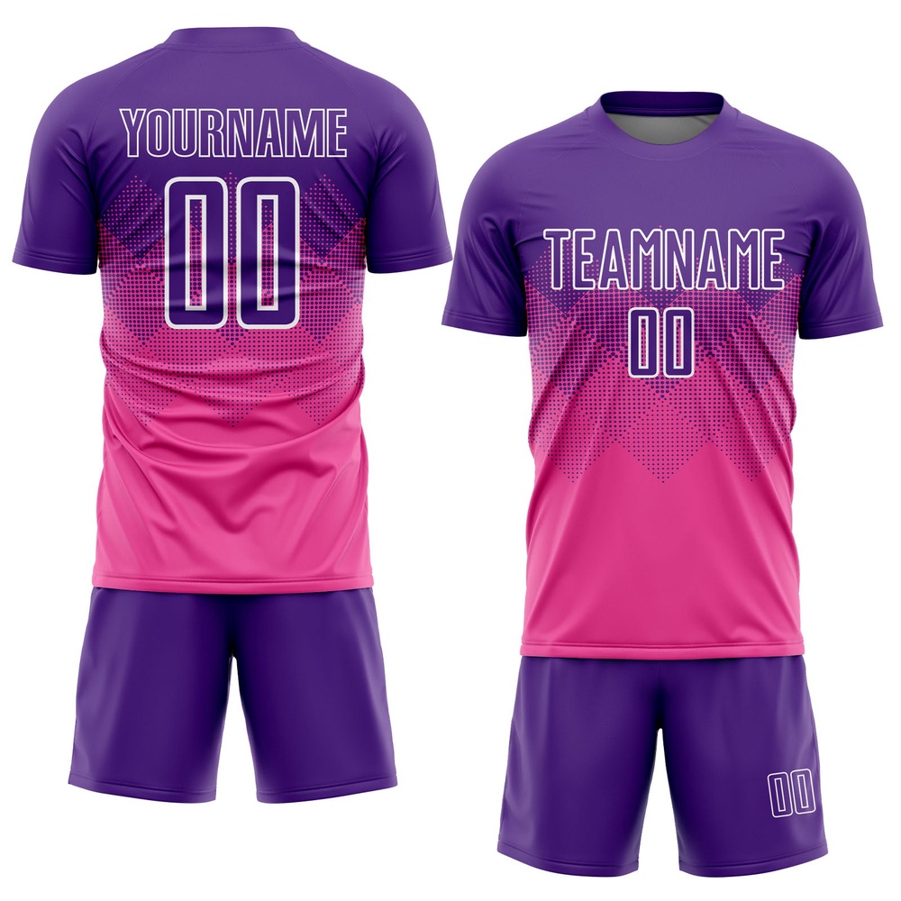 Pink Purple White Sublimation Soccer Uniform Jersey, Custom Team Soccer Jersey Shirt Pink Purple White Sublimation Soccer Uniform Jersey, Custom Team Soccer Jersey Shirt